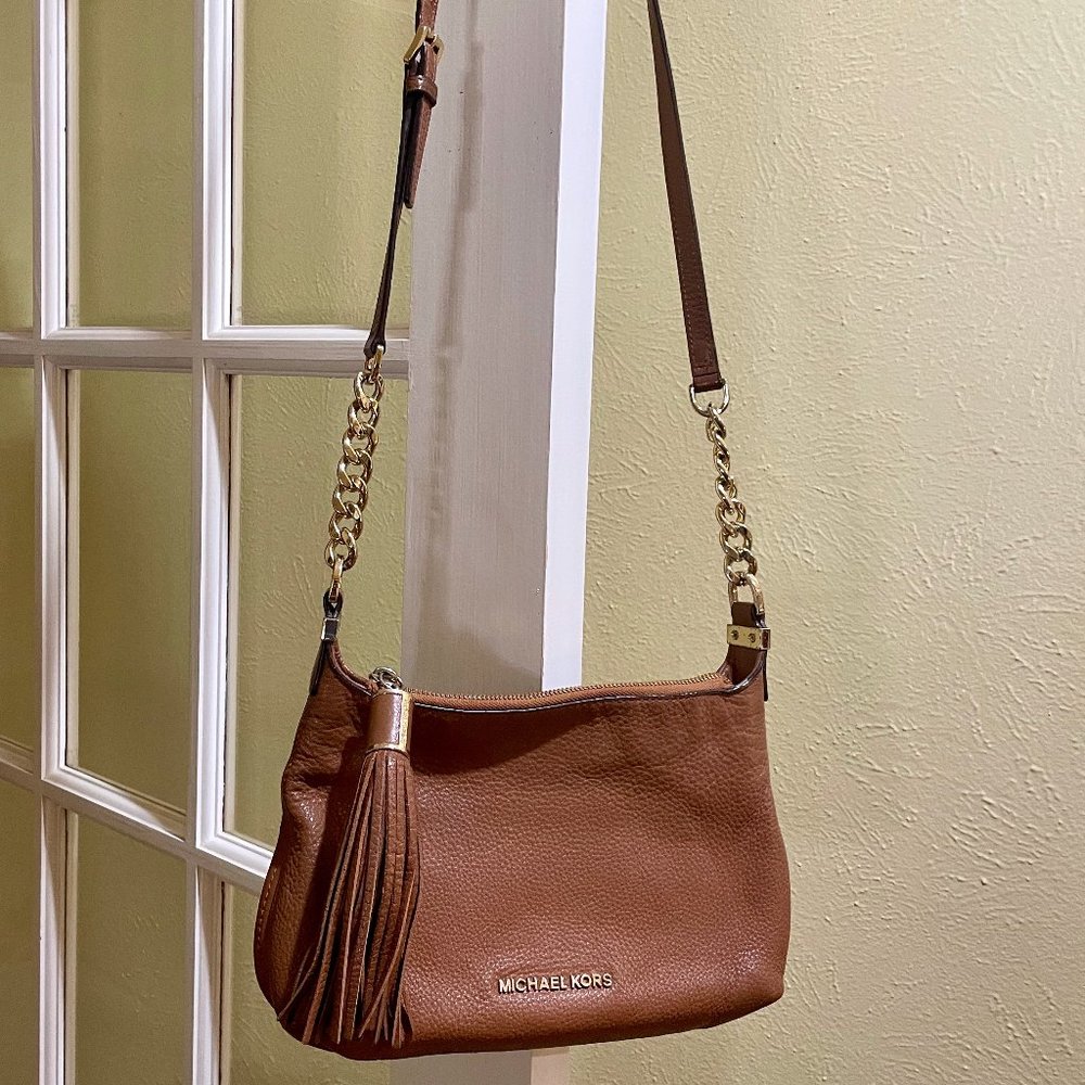 Michael Kors Leather Crossbody Purse with Fringe Zipper